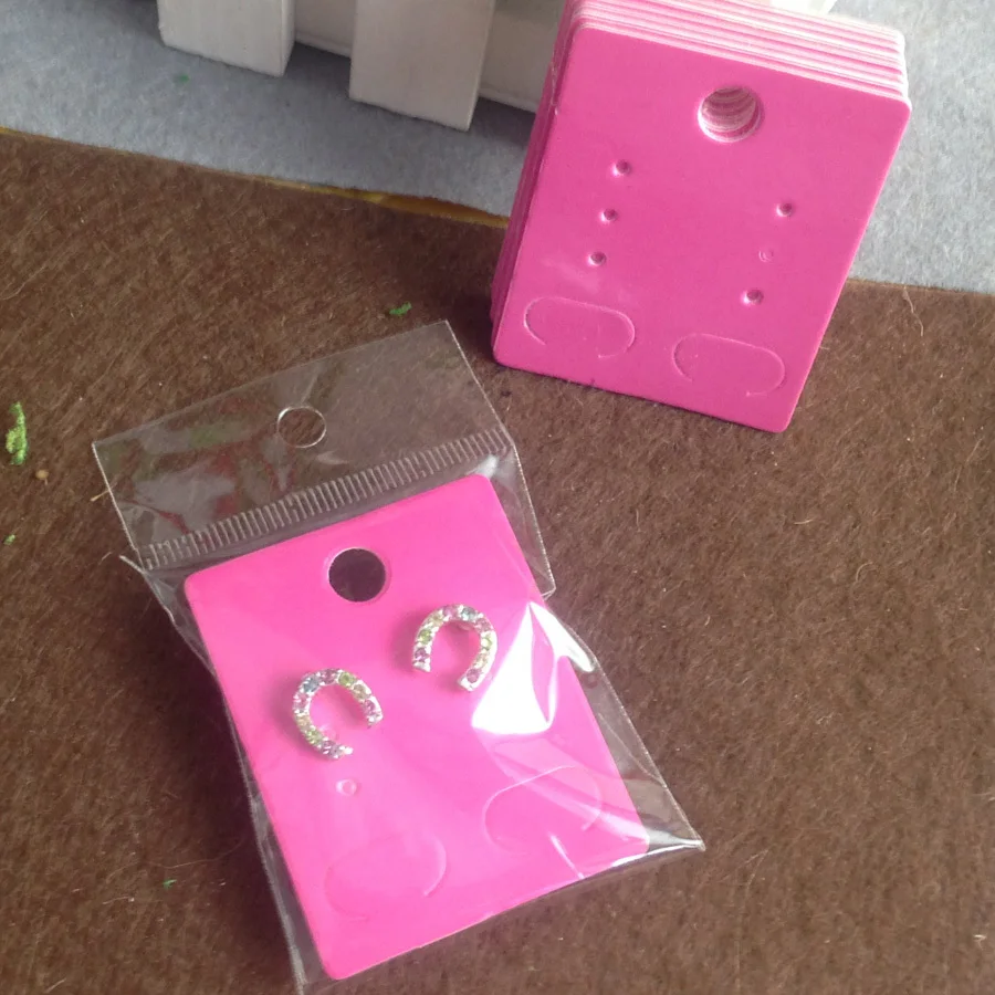 

2015 New Fashion Earring card Hot Pink Earring Card 50X40MM Custom Logo cost extra 1lot =50 pcs earring card +50 opp bags