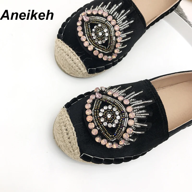 Aneikeh/ г.; осенние женские лоферы с круглым носком; удобная женская обувь на плоской подошве с бусинами; слипоны; Mujer; Цвет Черный