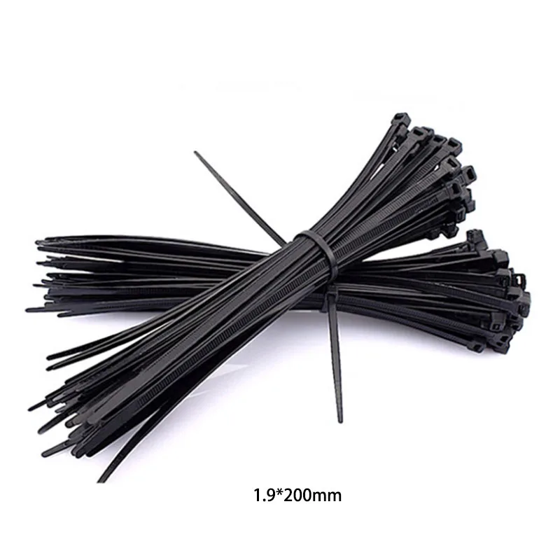 

100 pcs/lot 1.9*200 Black White Connectors strong plastic cable ties with self-locking nylon cable ties high quality