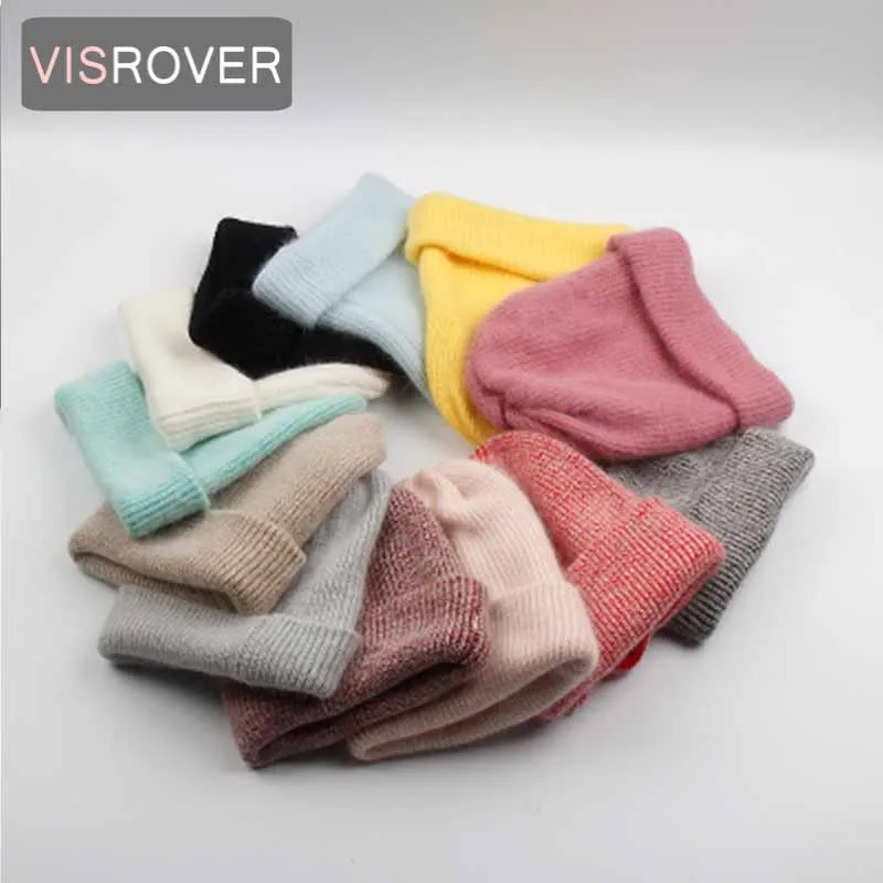 

VISROVER 12 colors 2019 new Autumn Winter bonnet unisex solid color wool beanies New cashmere woman Warm knitted hat wholesales