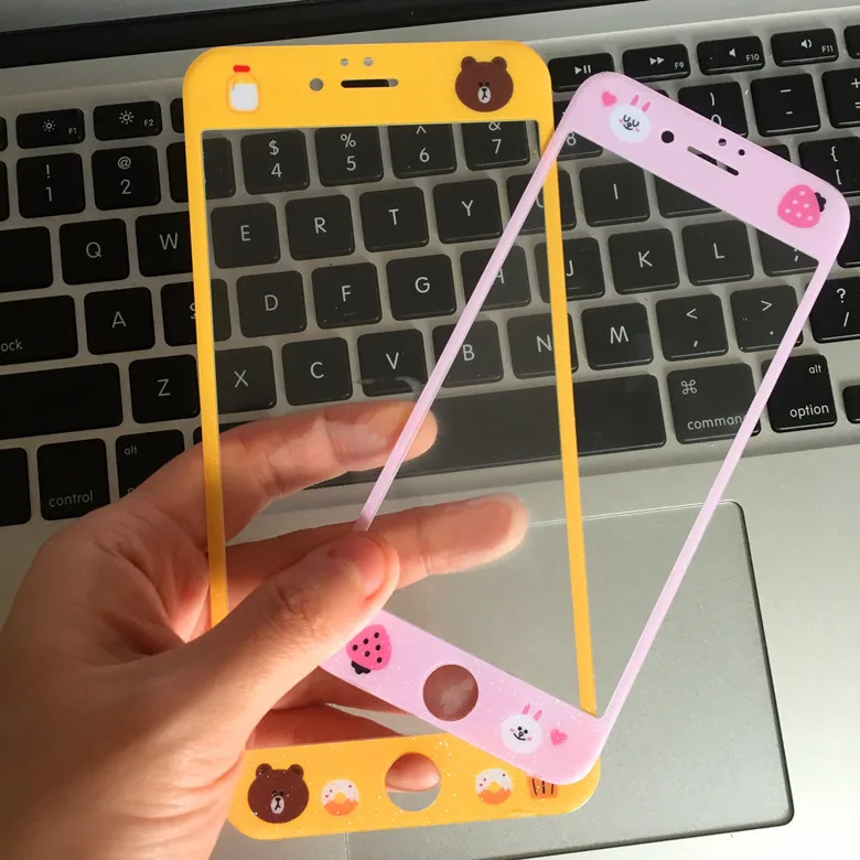 

10sets/lot Korea Cutie Shine Bear Bunny Soft -edge Front Screen tempered glass Protector For iPhone8 6S/7PLUS body Protection