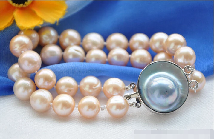 

Z5552 NATURAL 2row 8" 12mm ROUND PINK PEARL BRACELET MABE @^Noble style Natural Fine jewe SHIPPING new >>-hot