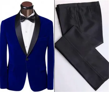 

Custom Made Velvet Slim Fit MenSuit Royal Blue Groomsmen Tuxedos Wedding Prom Performance Mens Suits (Jacket+Pants)