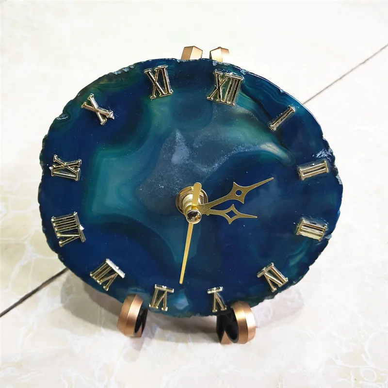 Срез агата натуральный агатовый срез часы кварцевый драгоценный камень Исцеление домашний декор - Цвет: blue