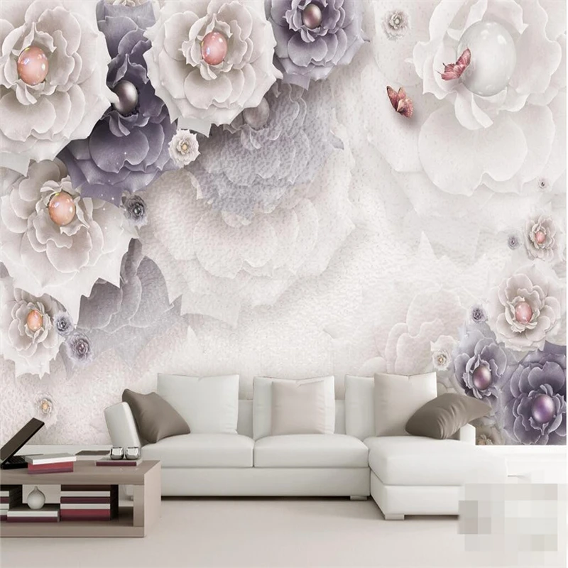 beibehang Custom Photo Wallpaper Mural Wall Sticker Vintage Peony Jewelery Flower Living Room TV Wall Background papel de parede