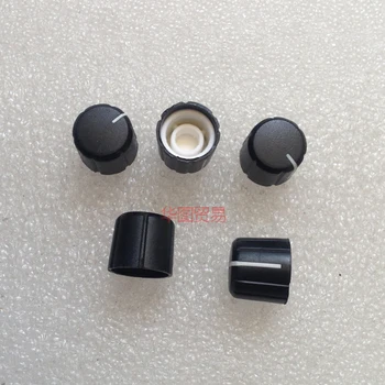 

50pcs 148 plum stalk potentiometer knob cap / black body white indication / knurling axis power leveler audio volume switch knob