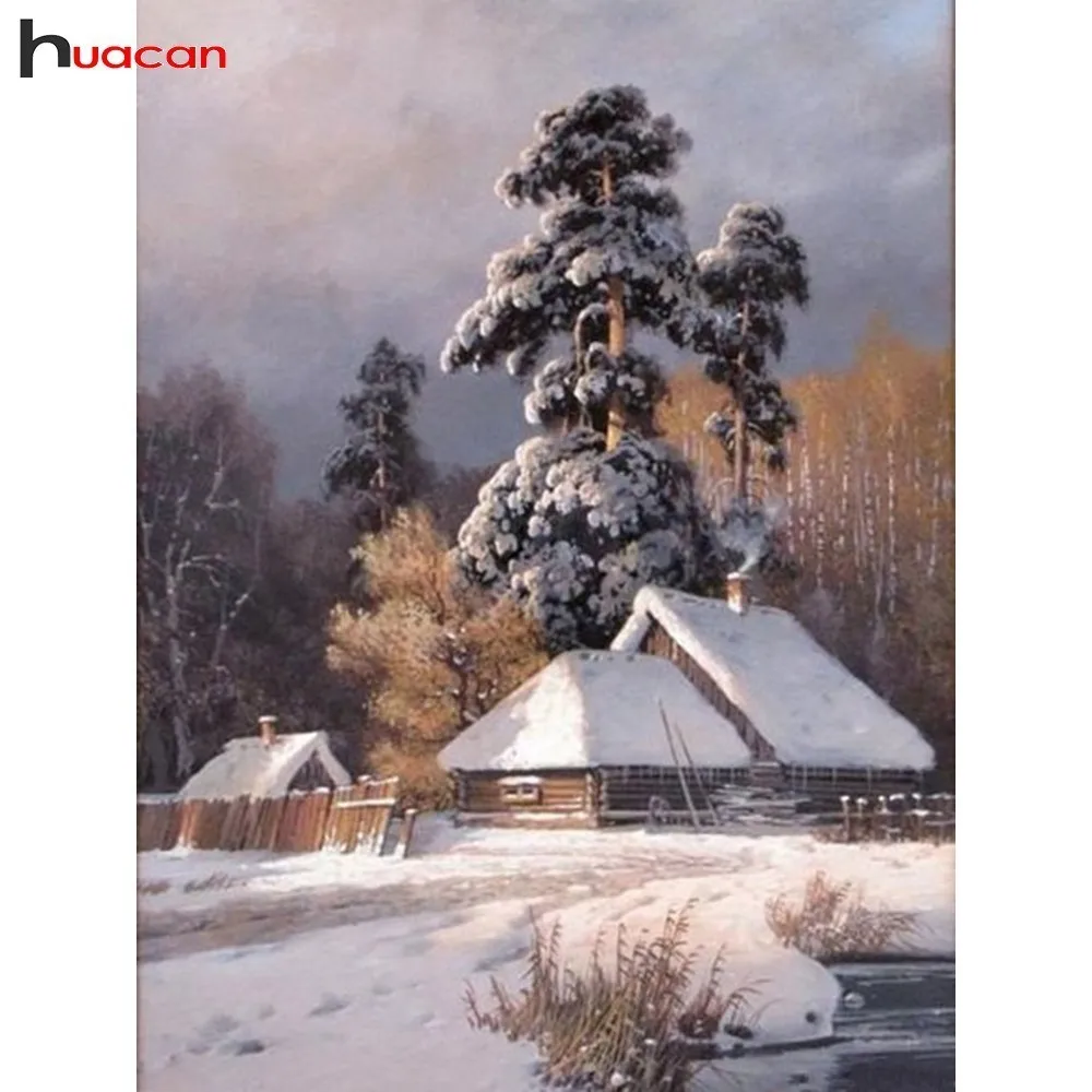

HUACAN Landscape Diamond Embroidery Winter Paint With Diamonds Snow DIY Diamond Painting Full Square Picture Of Rhinestone