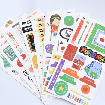 

KLJUYP 4pc School Days Self- adhesive Paper Sticker for Scrapbooking Happy Planner/Card Making/Journaling Project