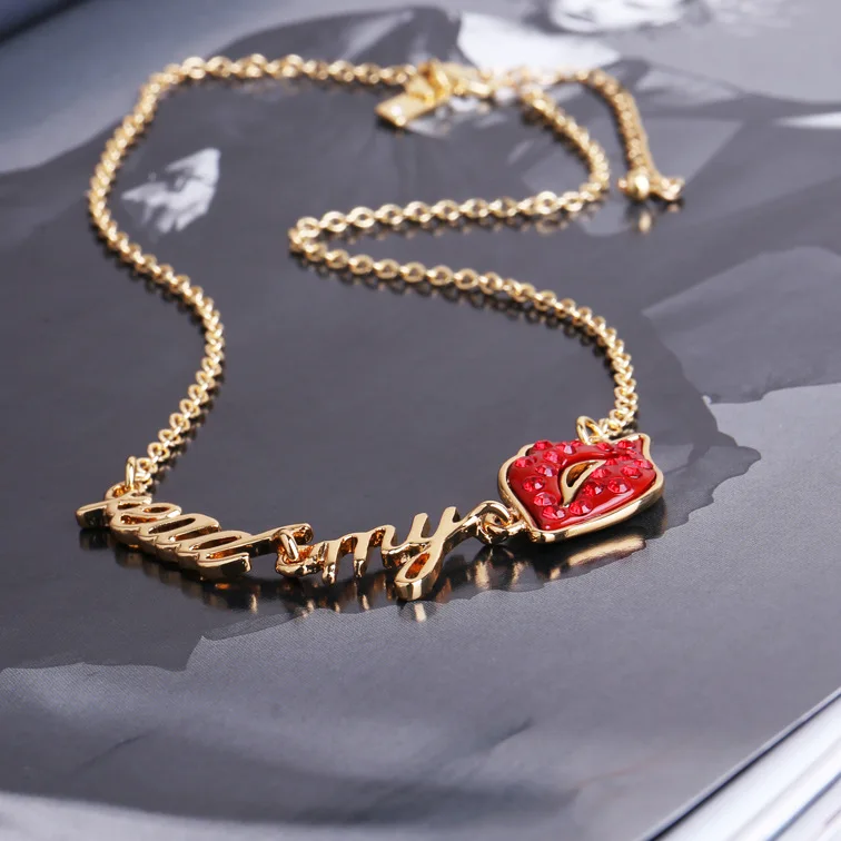 

heart sexy flaming lips letter necklaces chain r