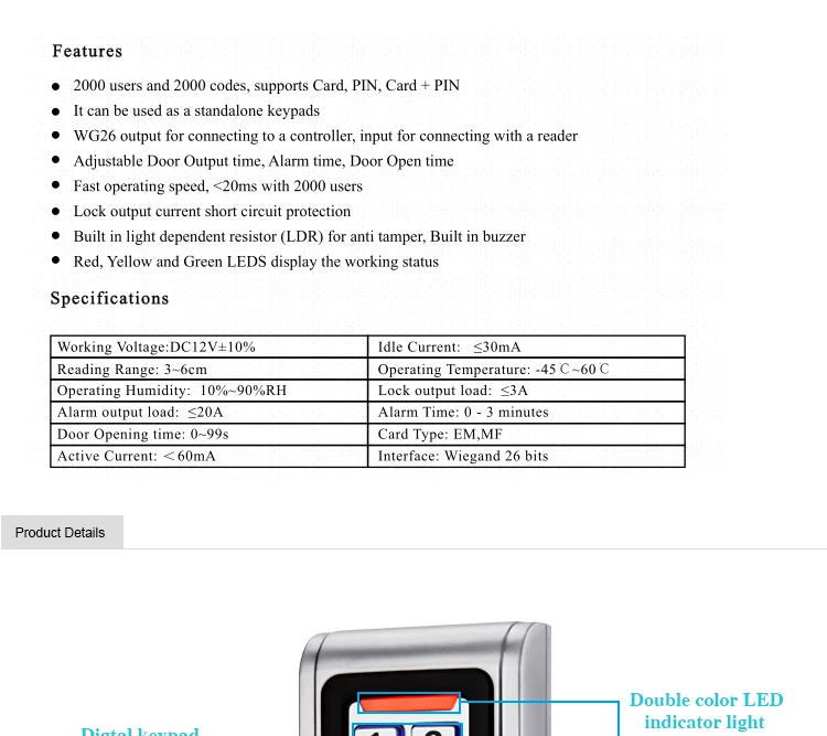 2000 пользователей 125 khz открытый Водонепроницаемый IP65 IP68 светодио дный Клавиатура доступа Металл автономный Управление WG26 Блокировка доступа RFID дверь Управление;