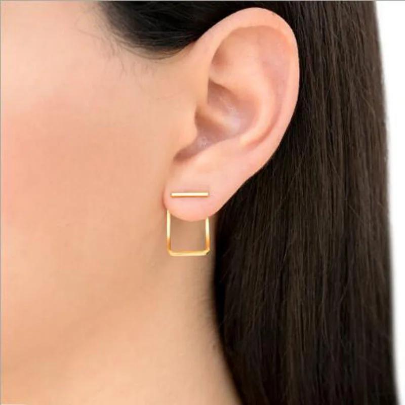 

Geometric rectangular hollow curved surface earrings