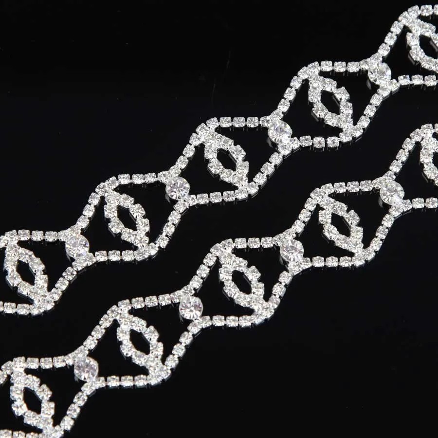 $74.7 10Yards Sliver Gold Rhinestone Trim Applique Rhinestone Appliques For Wedding Dresses Clothes Accessories Sewing