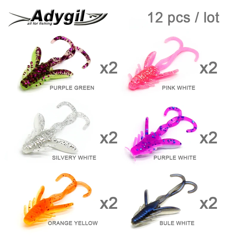 

ADYGIL Fishing Lure Soft Lure Silicon Bait Soft Bait ADSL207/HOG1.5 Mixed multicolor 12pcs 40mm 0.9g