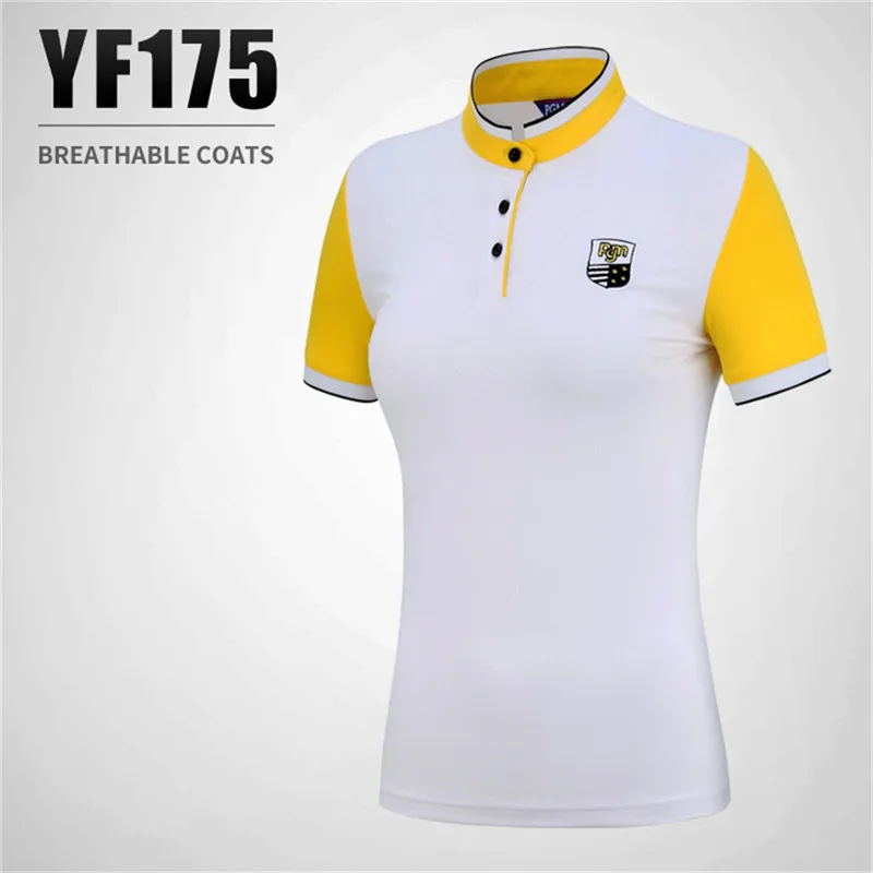PGM Женская футболка для гольфа, Женские топы с коротким рукавом, спортивная летняя футболка для гольфа, Женская дышащая футболка - Цвет: yellow white