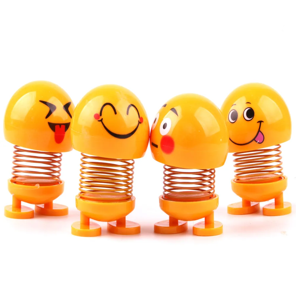 

Cartoon Funny Emoji Smile Spring Toy Car Ornaments Decor Plas shaking head smile doll high elasticity spring swing doll