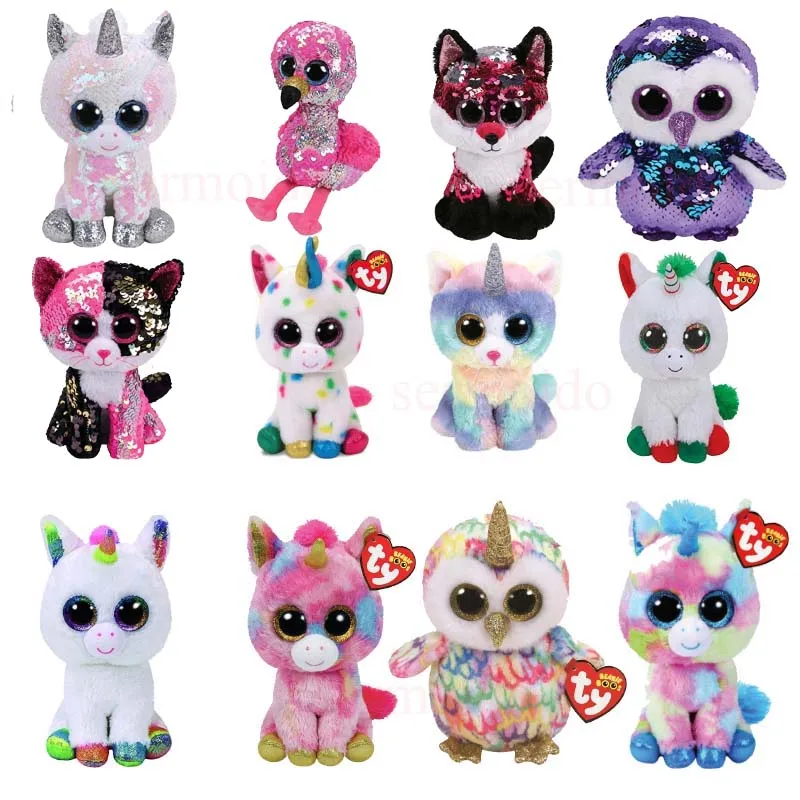 

sermoido TY 6'' Beanie Boos ANIMALS Big Eyes White Unicorn with Rainbow Hair Plush Animal Toys DBP54
