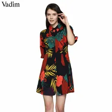 Vadim винтажное мини-платье с цветочным узором, рукав до локтя, отложной воротник, летние женские модные прямые платья, vestidos QZ3537