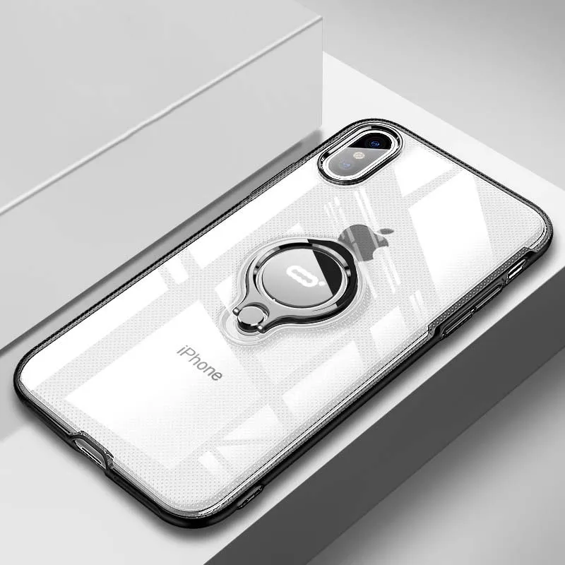 Чехол-подставка с кольцом для IPhone X XS Max XR, тонкий мягкий силиконовый чехол из ТПУ с прозрачной пряжкой, Magentic Kickstand, задняя крышка, Fundas - Цвет: Clear