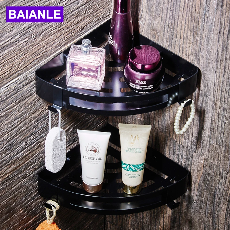 

BAIANLE Bathroom Shelves Black Stainless Steel Wall Mounted Shower Caddy Rack Bath Accessories