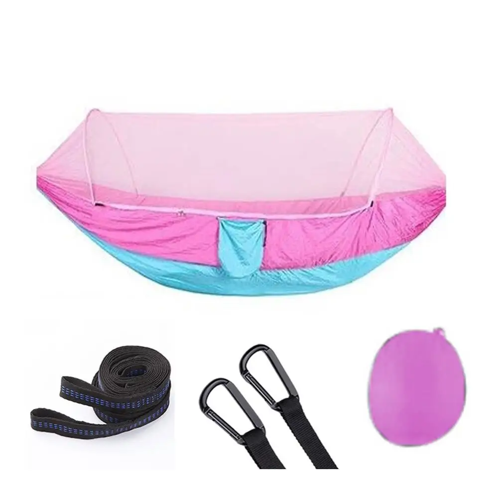 Portable Camping Hammock Outdoor Mosquito Net Parachute Hammock Night Camp Hanging Bed High Strength Sleeping Swing 250x120cm - Цвет: Pink and Sky blue