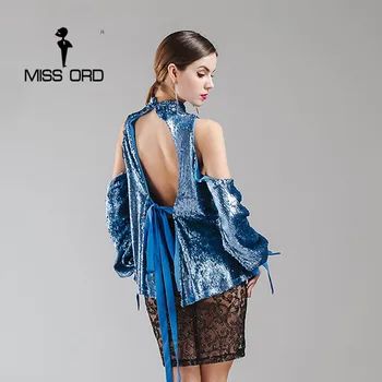 

Missord 2019 Sexy high-necked long-sleeved sequin backless tops FT4920
