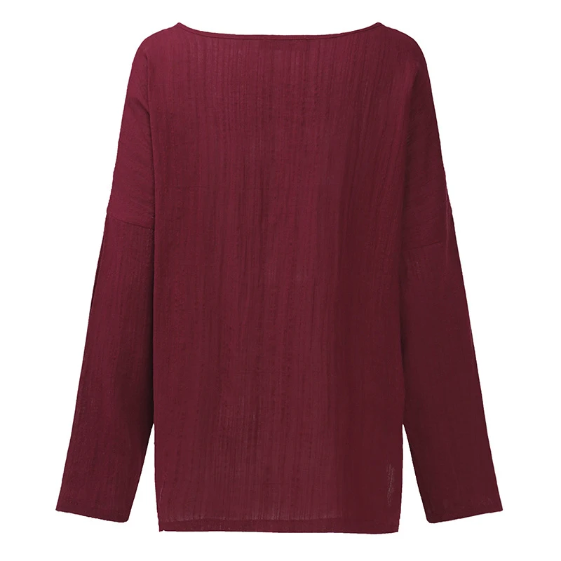 New Women Cotton Linen Long Sleeve Irregular Tops Casual Blouse Shirt Loose Solid Party Tops Kaftan Plus Size 5XL