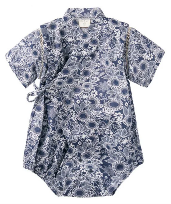 Blue Flower Детский летний комбинезон одежда для девочек кимоно в японском стиле bebe комбинезон Ретро Халат униформа Одежда пижамы для мальчиков Ползунки - Цвет: Blue Flower
