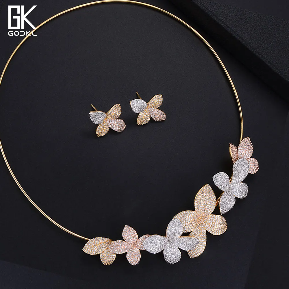 

GODKI Luxury Flowers Necklace Earring Sets Cubic Zircon jewelry Sets for women Wedding African Indian Gold Bridal Jewelry Sets