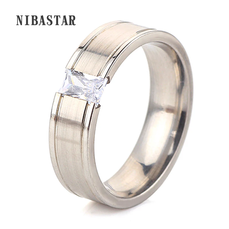 

Stainless Steel Finger Ring Women and Man shinning Wedding Fashion Rings laid CZ Zircon