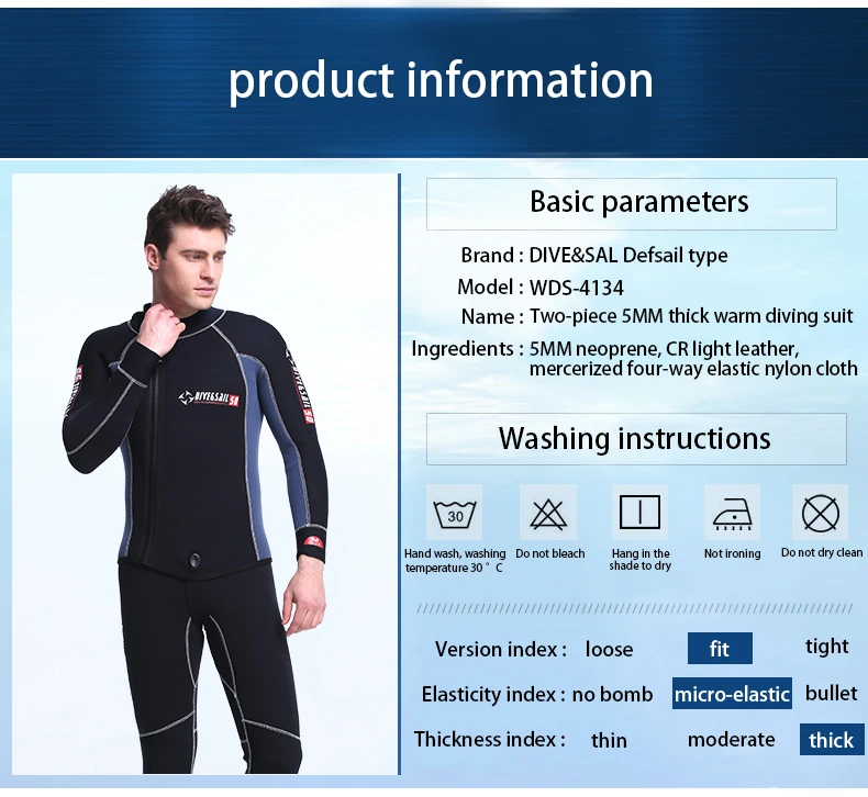 Мужской неопреновый 5 мм Двухсекционный раздельный гидрокостюм с длинным рукавом на молнии для подводного плавания, серфинга, полный комбинезон, сохраняющий теплый костюм для дайвинга