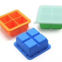 BAKER DEPOT квадратная форма 4 полости большая силиконовая форма для кубиков льда king size с силиконовой крышкой CDSM-618