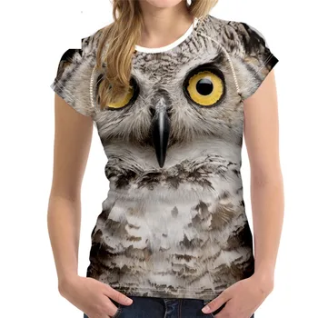 

Fashion Women T-shirt Owl Tiger Wolf Face Print Female T Shirts Brand Designer Fitness Short Sleeve Top Crop Clothes