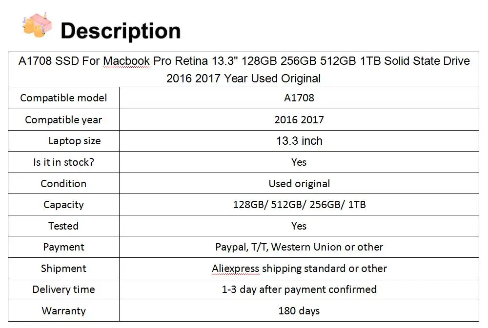 A1708 SSD для Macbook Pro retina 13," 128 ГБ 256 512 1 ТБ твердотельный накопитель года б/у