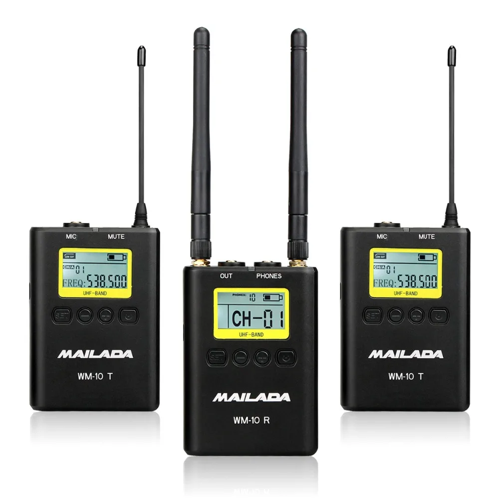 

Mailada WM-10 Professional UHF Wireless Microphone Channel Lavalier Lapel Mic Receiver Transmitter for DSLR Camcorder Recorder