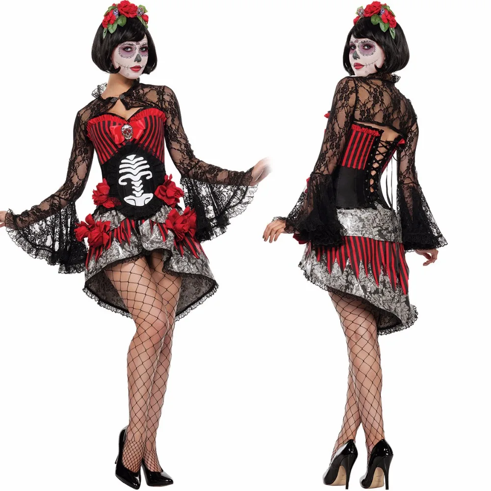 Dames Gebroken Dode Pop Halloween Kostuum Outfit Skelet Bruid Kostuum