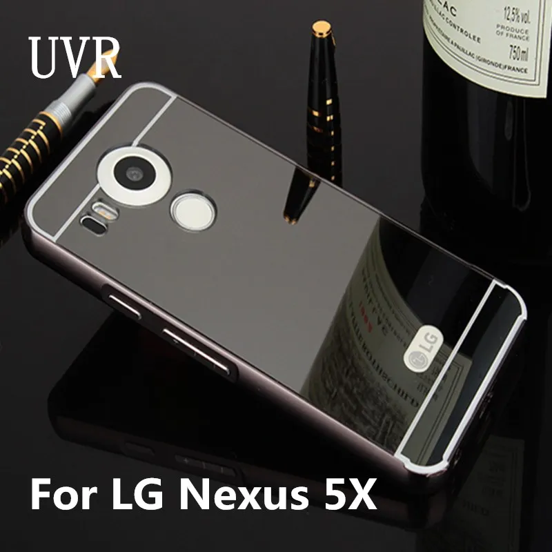 

UVR Case For LG Google Nexus 5X Case Luxury Gold Plating Aluminum Metal Bumper Mirror PC Acrylic Back Cover For LG Nexus5X Cases
