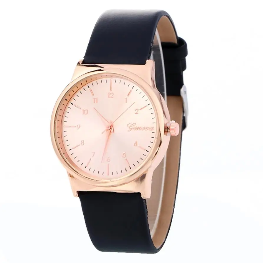 Женские часы кожаный ремешок повседневные модные женские часы цифровой циферблат с круглым корпусом, аналоговые кварцевые наручные часы