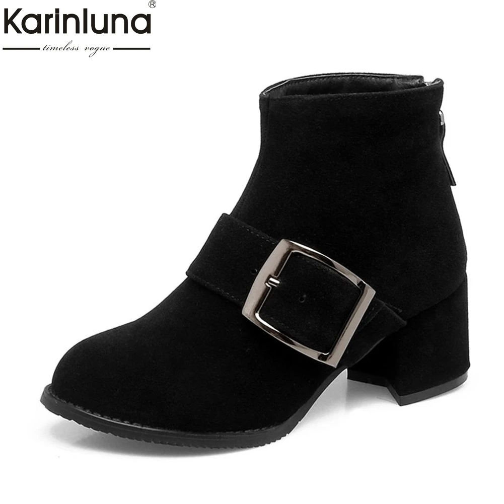 

KARINLUNA 2018 Plus Size 34-48 Hot Sale Brand New Wholesale Warm Shoes Woman Ankle Boots High Heels Woman Boots