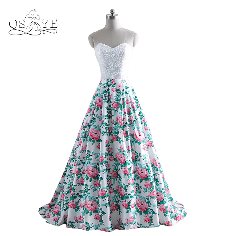 2017 New Fashion 3D Floral Print Long Prom Dresses Beading Sweetheart