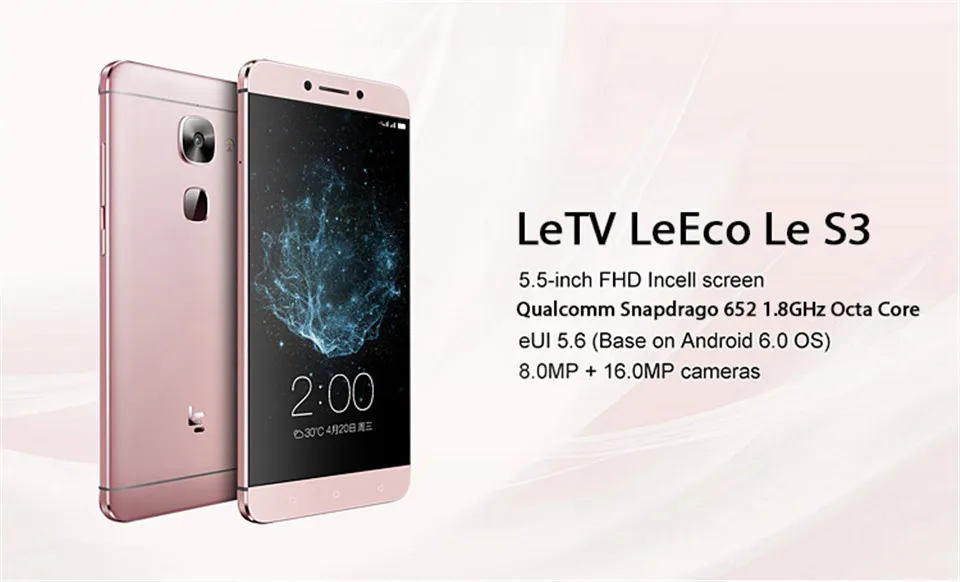 LeEco LeTV Le S3 X522 X526 5,5 дюймов Octa core Snapdragon 652 3 ГБ Оперативная память 32 ГБ Встроенная память 16.0MP Android 6,0 3000 мАч 4G LTE Мобильного Телефона