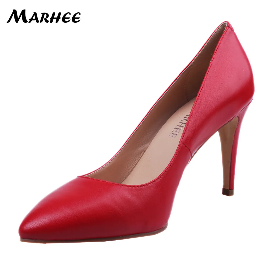 MARHEE Fashion Genuine Leather Dress Pumps Shoes Pointed Toe Shoes Woman Wedding Pumps Autumn Spring Shoes High Heels /54/57 Women's Shoes