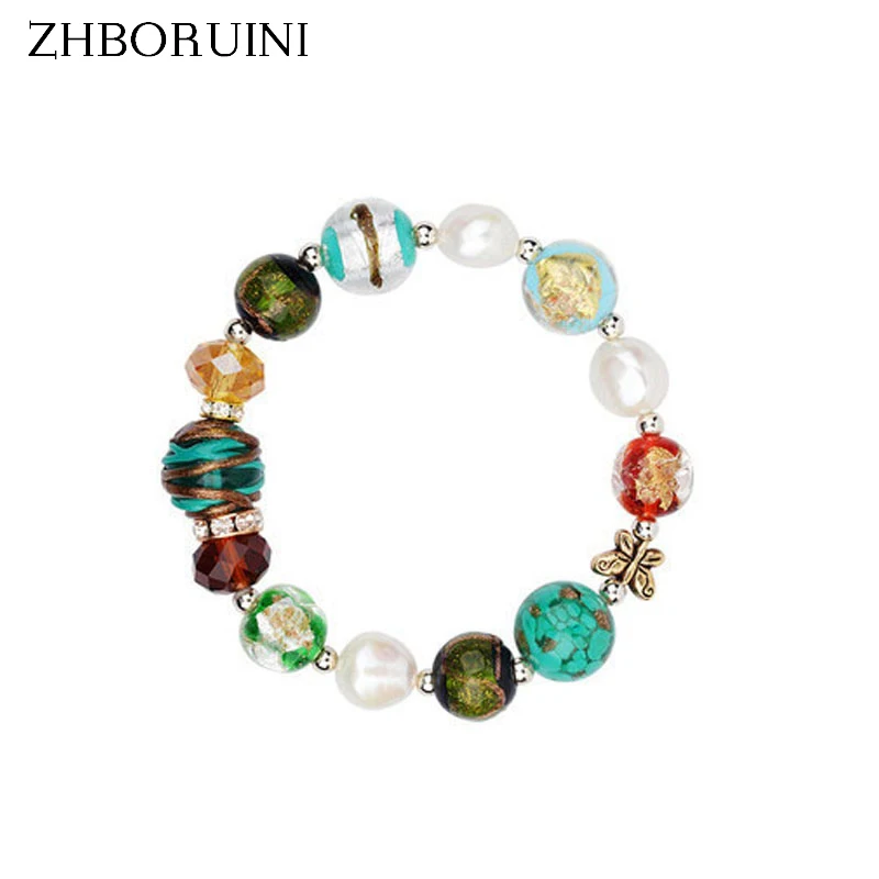 ZHBORUINI браслет из натурального пресновдного жемчуга Стекло причудливый браслет 925 пробы