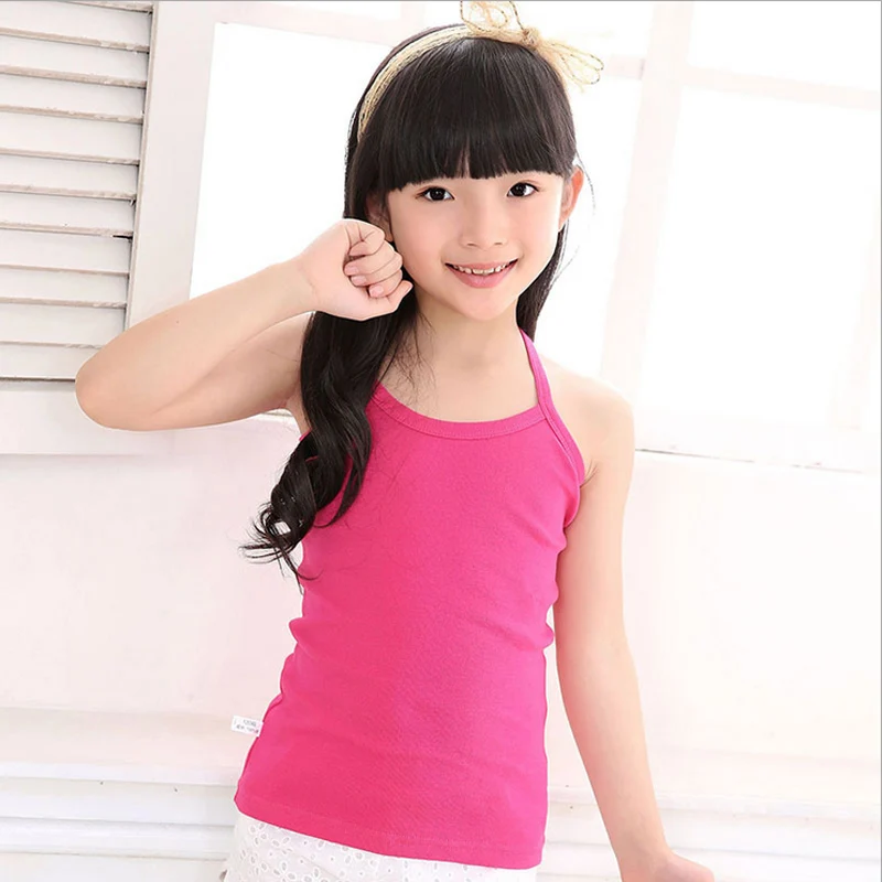 

Girls camisole cotton vest child tank girl underwear solid candy color girls tank tops kids clothing summer beach T-shirt 1-12T