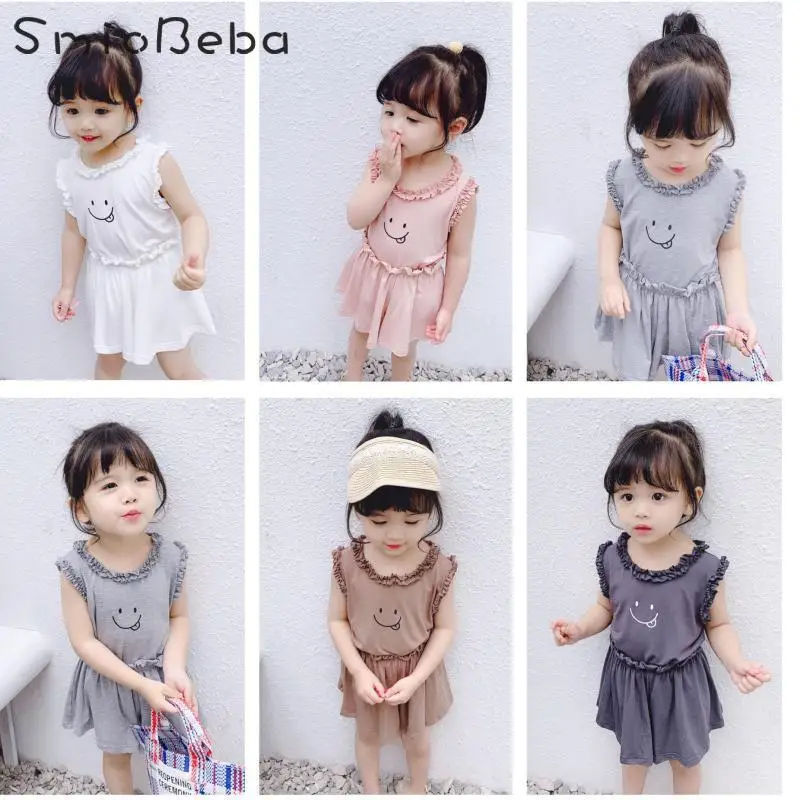 

Summer Baby Girls 2PCS Sets Top Tee Shirt Pants Sets Slim Smiling Face Suit Vest Pants Toddler Girl Clothes Outfit 2 Piece Set