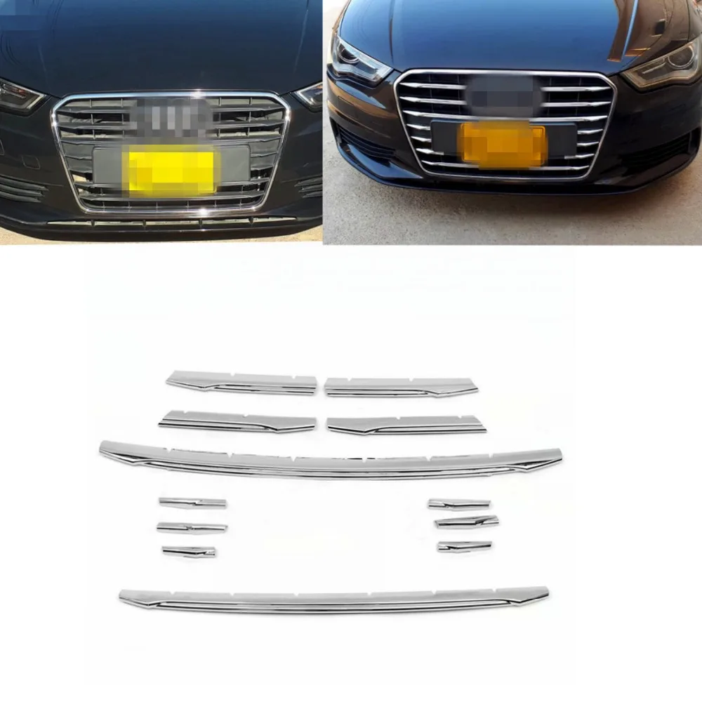

12Pcs Car Styling Front Air Grille Cover ABS Chorme Decoration Trim Strips 2013-2016 for Audi A3 Sedan