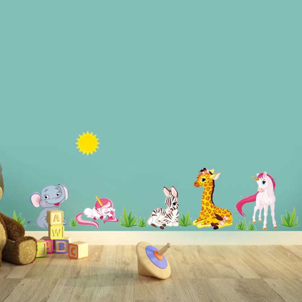  Forest Animal Cartoon Wall Stickers For Kids Rooms kindergarten Horse Elephant X012 Home Decor DIY  - 32478795221