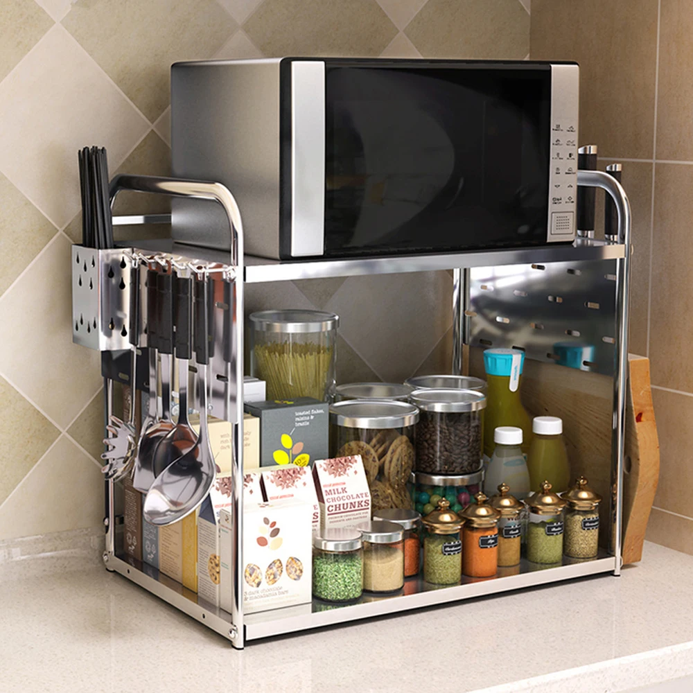  A1 Kitchen rack microwave oven shelf 2 layer 304 stainless steel floor storage shelf spice rack kni - 32909892436