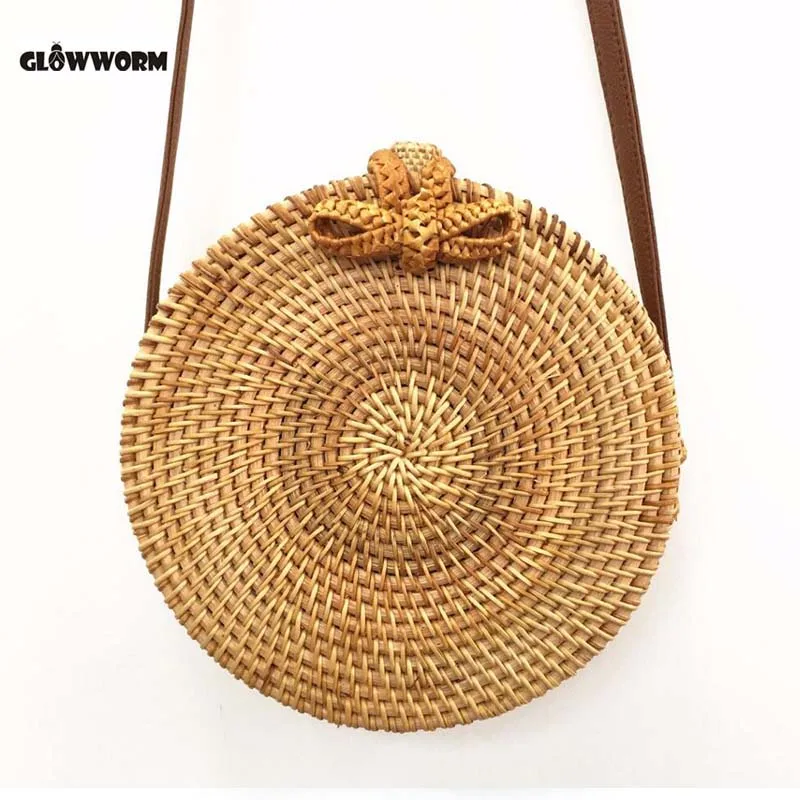 

2018 New Fashion Round Straw Bag Handbags Women Summer Rattan Bag Handmade Woven Beach Handbag For Women Bag