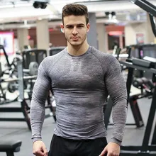 Men Sweatshirts Elastic Long Sleeve Mesh Quickly Dry T-shirts Running Tights Male Jogger Casual Fitness Gym Workout Shirts