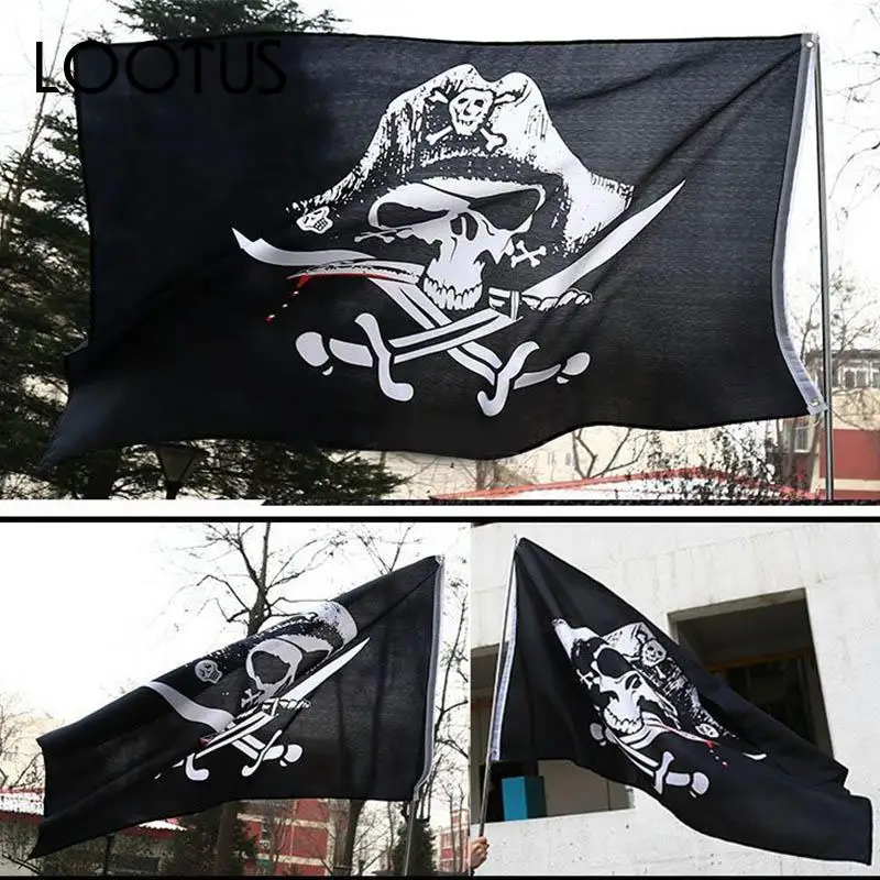 3x5FT Skull And Cross Jolly Roger Pirate Flags Banner Activity Decoration
